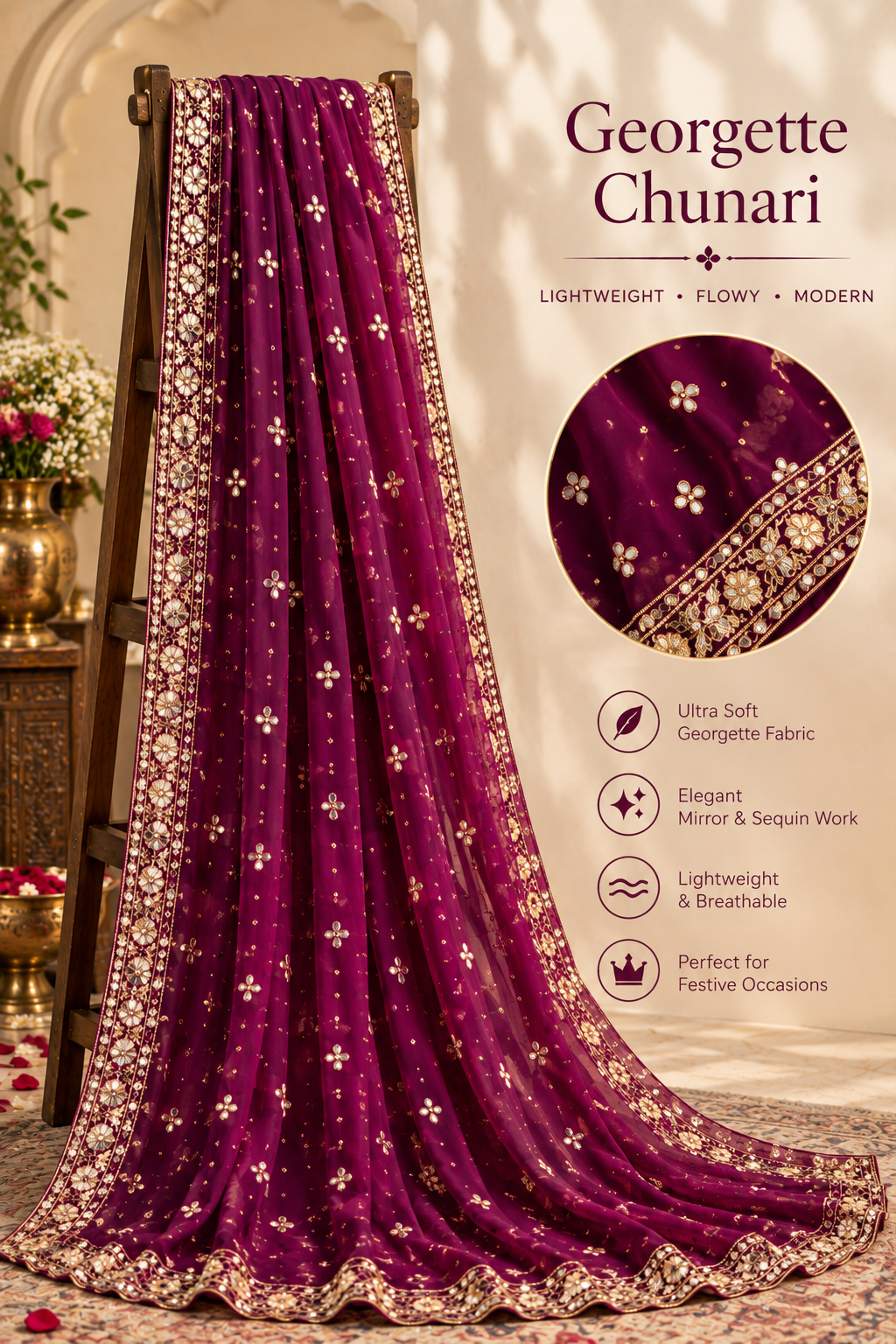 Embroidered Chunari, Georgette Chunari, Velvet Chunari