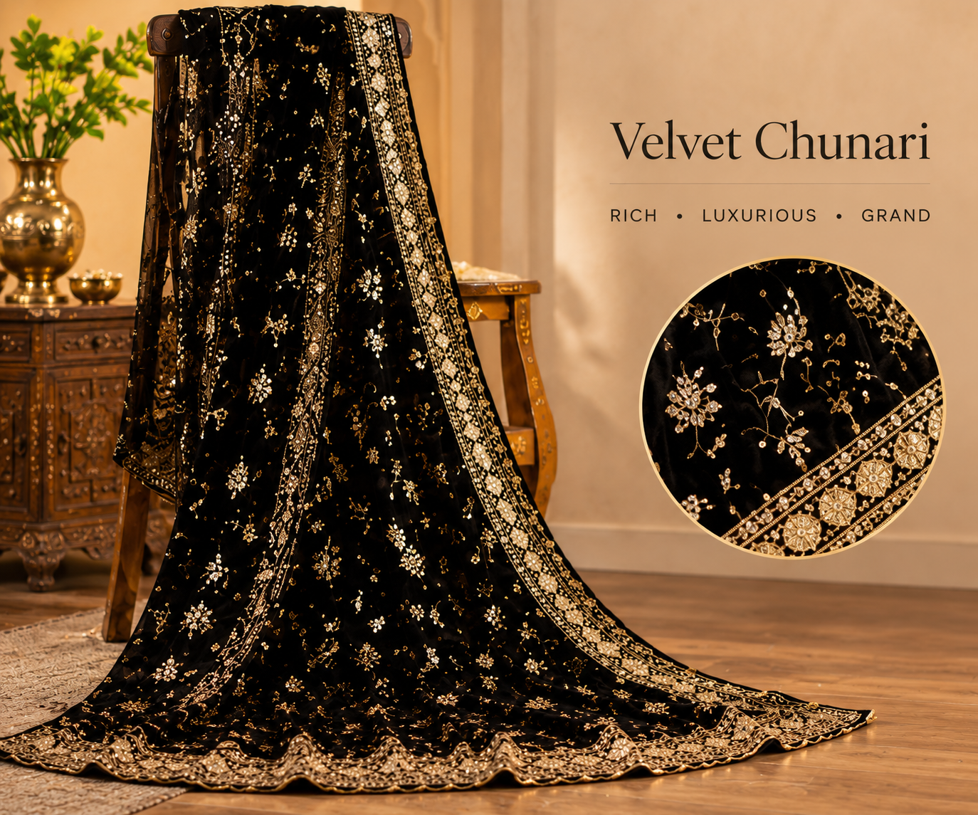 Embroidered Chunari, Georgette Chunari, Velvet Chunari